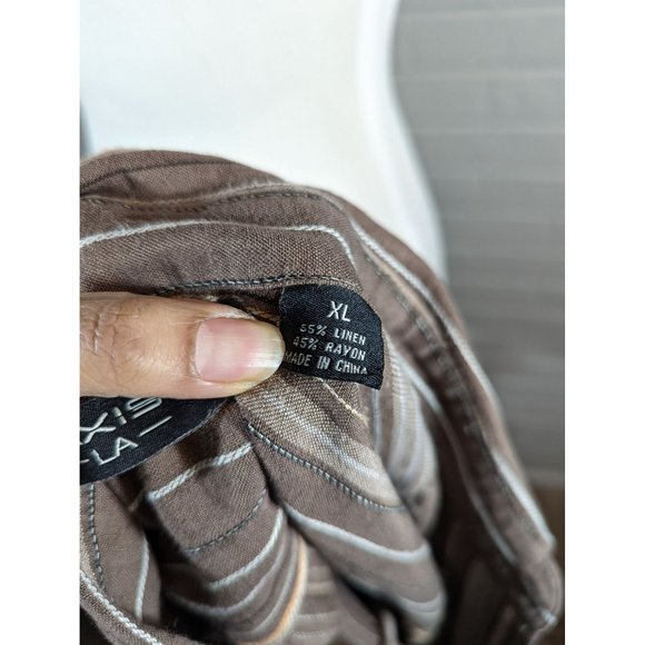 Axis LA Men's Linen/Rayon Brown Striped Casual Button Down Shirt Size XL - Picture 6 of 7